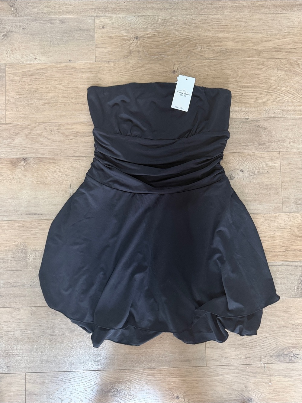 Strapless Black Ruched Bodice Cocktail Dress